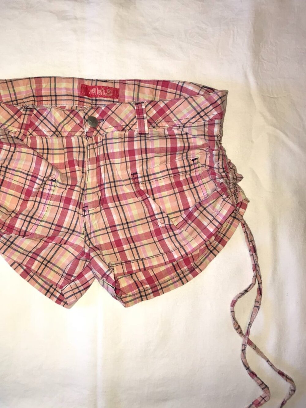 Zoey Beth Pink Plaid Shorts Drawstring Sides - Picture 7 of 7